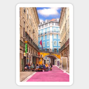 Rua cor de rosa. Pink street. Cais do Sodré. Lisbon Sticker